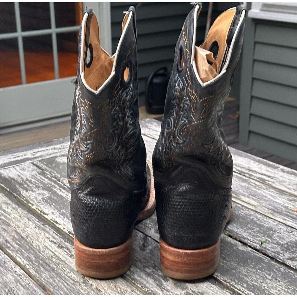 Reyme Men’s Western Square Toe Boots Size 10 Black Embroidered Cowboy